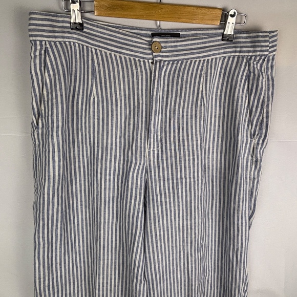Tahari Womens Wide Leg 100% Linen Pants Sz 14 Blue White Stripe Beach Breathable - Picture 4 of 9